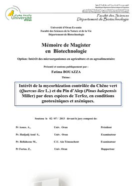 Mémoire De Magister En Biotechnologie
