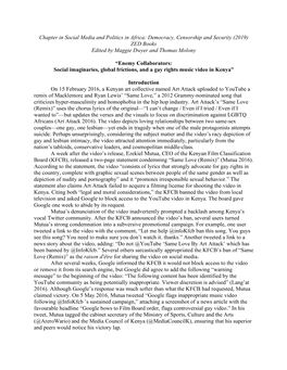 Chapter in Social Media and Politics in Africa: Democracy, Censorship and Security (2019) ZED Books Edited by Maggie Dwyer and Thomas Molony