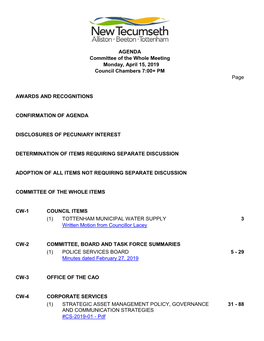 Committee of the Whole Meeting Monday, April 15, 2019 Council Chambers 7:00+ PM Page