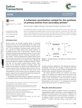 A Ruthenium Racemisation Catalyst for the Synthesis Of