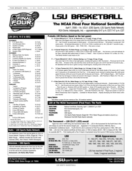 LSU BASKETBALL at the NCAA Final Four National Semifinal April 1, 2006 -- Vs