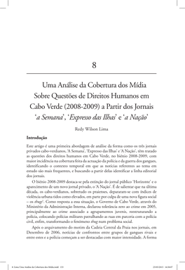Uma Análise Da Cobertura Dos Mídia Sobre Questões De Direitos Humanos Em Cabo Verde (2008-2009) a Partir Dos Jornais 'A