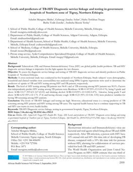 Levels and Predictors of TB-HIV Diagnostic Service Linkage and Testing in Government Hospitals of Southern Zone of Tigray, Northern Ethiopia