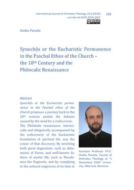 Synechộs Or the Eucharistic Permanence in the Paschal Ethos of the Church – the 18 Th Century and the Philocalic Renaissance