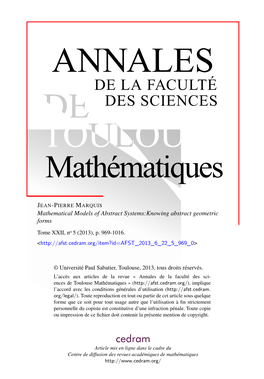 Mathematical Models of Abstract Systems:Knowing Abstract Geometric Forms