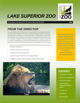 Report: Lake Superior Zoo 7210 Fremont Street Duluth MN 55807 2018