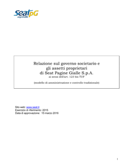 Relazione Annuale Sulla Corporate Governance