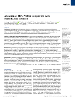 Alteration of HDL Protein Composition with Hemodialysis Initiation