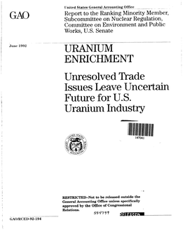 RCED-92-194 Uranium Enrichment