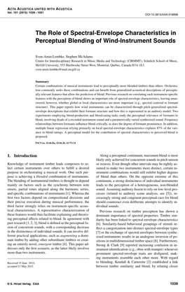 The Role of Spectral-Envelope Characteristics in Perceptual Blending of Wind-Instrument Sounds