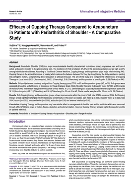 Efficacy of Cupping Therapy Compared to Acupuncture in Patients with Periarthritis of Shoulder - a Comparative Study