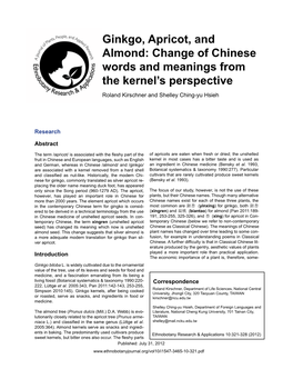 Ginkgo, Apricot, and Almond: Change of Chinese Words and Meanings from the Kernel’S Perspective Roland Kirschner and Shelley Ching-Yu Hsieh
