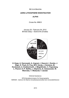 METEOR-Berichte ADRIA LITHOSPHERE INVESTIGATION ALPHA Cruise No. M86/3 January 20