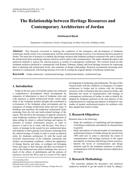 Jordan Architecture, Architectural Heritage, Architectural Identity, Architectural Type