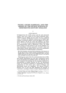 Incest, Cousin Marriage, and the Origin of the Human Sciences in Nineteenth-Century England