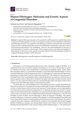 Human Fibrinogen: Molecular and Genetic Aspects of Congenital Disorders