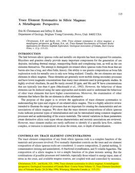 Christiansen, E.H., and Keith, J.D., 1996, Trace Element Systematics In