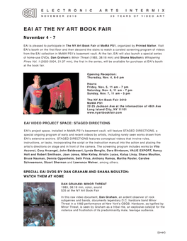 EAI at the NY ART BOOK FAIR November 4 - 7