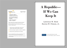 A Republic— If We Can Keep It