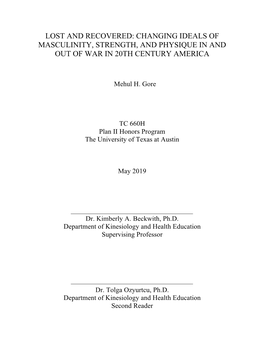 Lost and Recovered: Changing Ideals of Masculinity, Strength, and Physique in and out of War in 20Th Century America