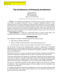 The Architecture of Enterprise Architecture