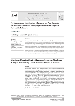 Performance and Contribution of Japanese and Non-Japanese Financial Institutions in Developing Economies: an Empirical Research in Indonesia