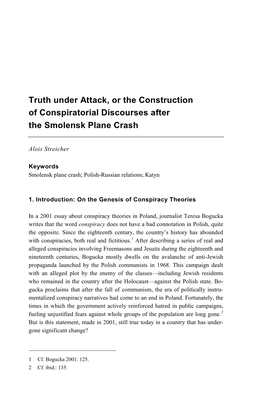 Truth Under Attack, Or the Construction of Conspiratorial Discourses After the Smolensk Plane Crash