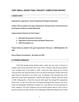 Cepf Small Grant Final Project Completion Report