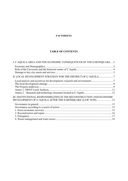 Table of Contents I. L'aquila Area and The