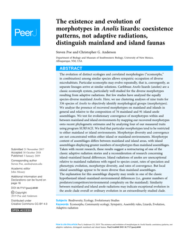 The Existence and Evolution of Morphotypes in Anolis Lizards: Coexistence Patterns, Not Adaptive Radiations, Distinguish Mainland and Island Faunas