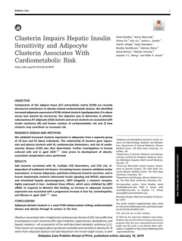 Clusterin Impairs Hepatic Insulin Sensitivity and Adipocyte Clusterin