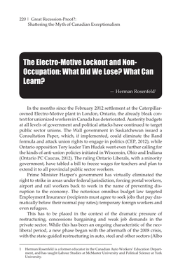 The Electro-Motive Lockout and Non- Occupation: What Did We Lose? What Can Learn? — Herman Rosenfeld1