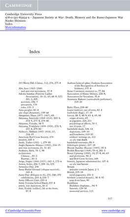 Japanese Society at War: Death, Memory and the Russo-Japanese War Naoko Shimazu Index More Information