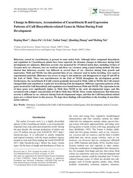 Change in Bitterness, Accumulation of Cucurbitacin B and Expression Patterns of Cub Biosynthesis-Related Genes in Melon During Fruit Development