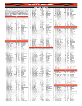 Player History ALL-TIME ROSTER to Be Eligible for the All-Time Roster, a Player Must Have Been in 18 Breen, Adrian