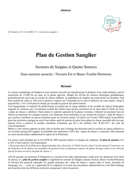 Plan De Gestion Sanglier