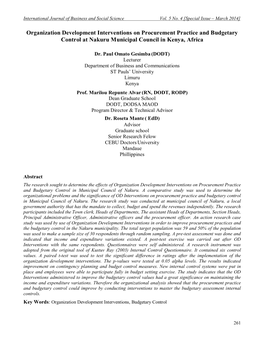 Organization Development Interventions on Procurement Practice and Budgetary Control at Nakuru Municipal Council in Kenya, Africa