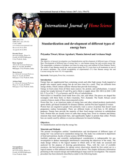 Standardization and Development of Different Types of Energy Bars