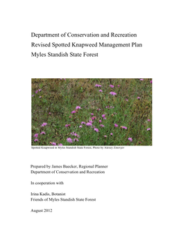 Department of Conservation and Recreation Revised Spotted Knapweed Management Plan Myles Standish State Forest