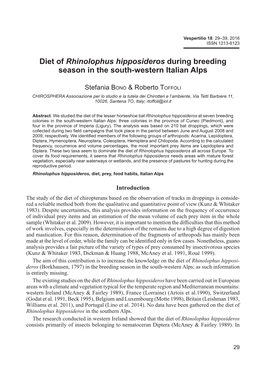 Diet of Rhinolophus Hipposideros During Breeding Season in the South-Western Italian Alps