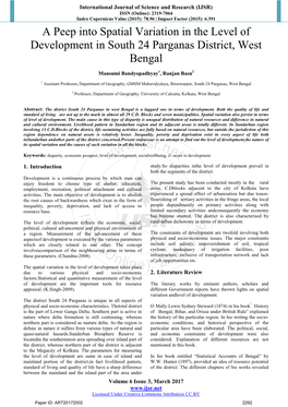 A Peep Into Spatial Variation in the Level of Development in South 24 Parganas District, West Bengal