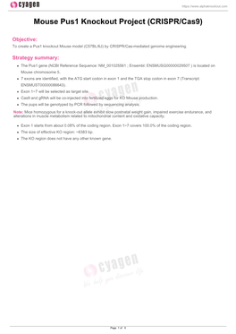 Mouse Pus1 Knockout Project (CRISPR/Cas9)