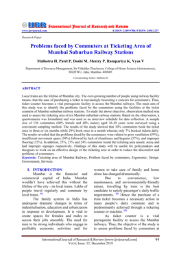 Problems Faced by Commuters at Ticketing Area of Mumbai Suburban Railway Stations