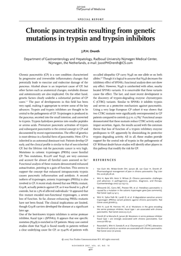 Chronic Pancreatitis Resulting from Genetic Mutations in Trypsin and Trypsin Inhibitors