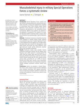 Musculoskeletal Injury in Military Special Operations Forces: a Systematic Review Joanne Stannard ‍ ‍ , L Fortington ‍ ‍