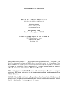 Nber Working Paper Series the U.S. Debt Restructuring