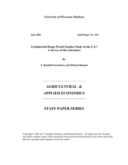 Agricultural & Applied Economics Staff Paper Series