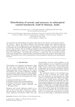 Distribution of Arsenic and Mercury in Subtropical Coastal Beachrock, Gulf of Mannar, India