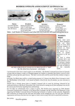 BOMBER COMMAND ASSOCIATION in AUSTRALIA Inc. BCAA 73 Autumn 2020