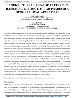 Agricultural Land–Use Pattern in Raebareli District, Uttar Pradesh: a Geographical Appraisal”